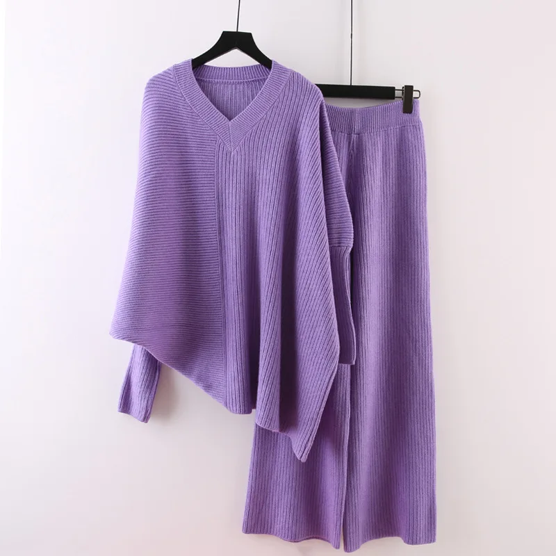 

SuperAen Loose Knitting Sets Women's Autumn and Winter Thickened Sweater Wide-leg Pants Two-piece Sets