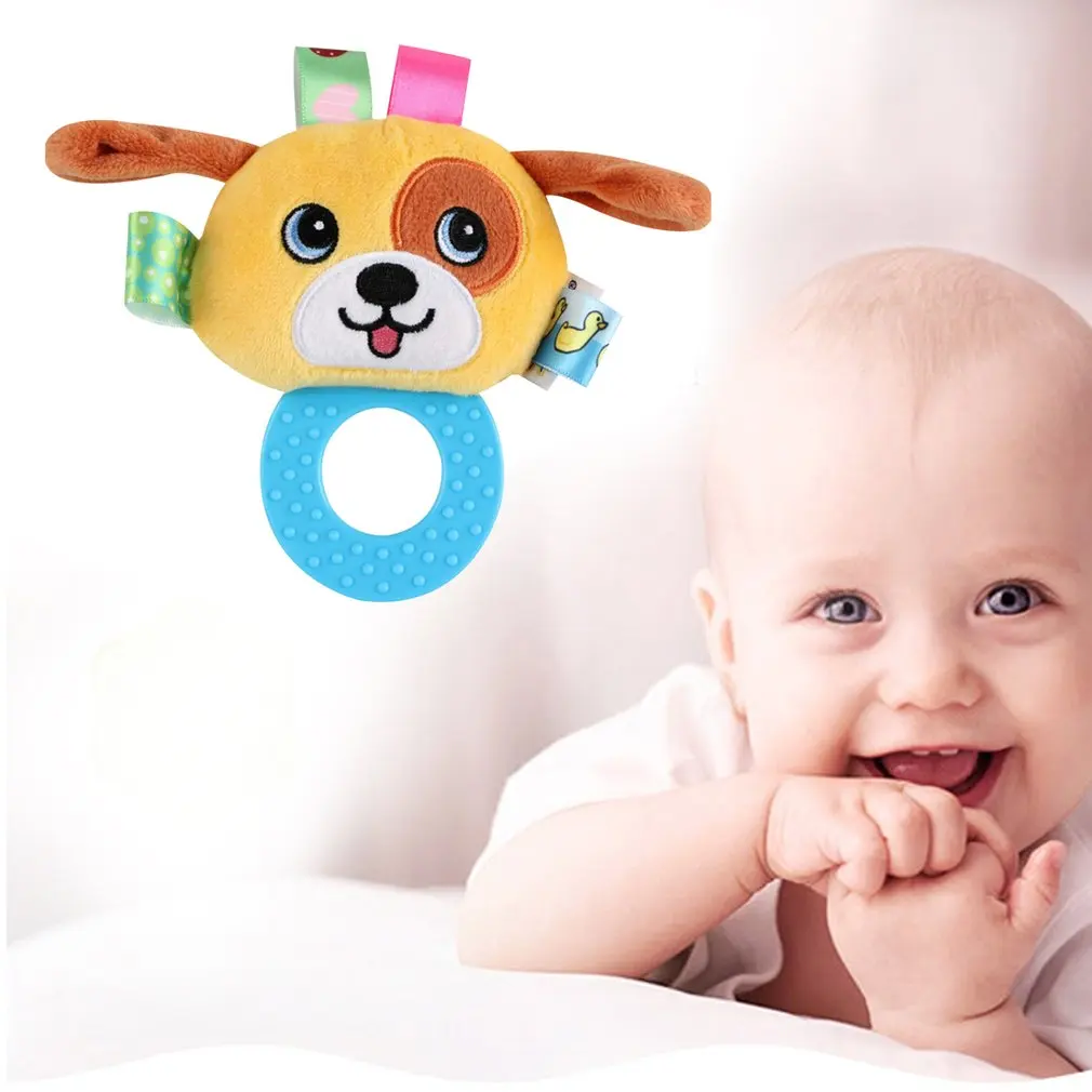 Baby Rattles Cartoon Infant Appease Doll Hand Bells Dog Panda Infant Educational Hanging Rattle Teether Toys