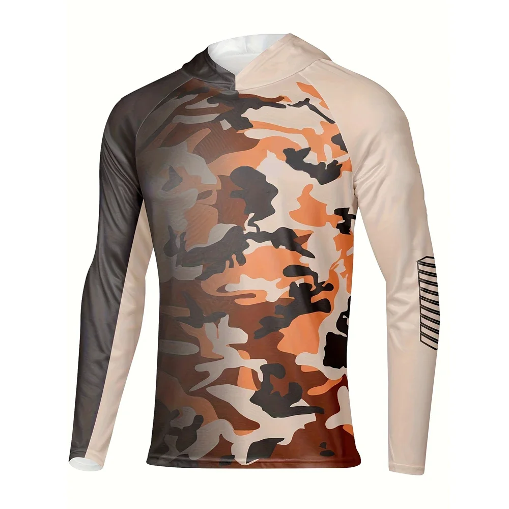 Мужская быстросохнущая футболка с капюшоном и длинными рукавами для рыбалки