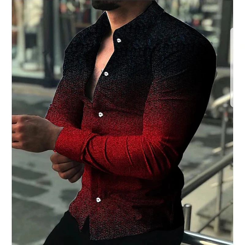 

Luxury Designer Shirts For Men Oversized Casual Shirt Gradient Print Long Sleeve Tops Men's Clothing Streetwear Cardigan Blouses