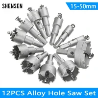 12pcs15 50mm alloy hole saw set carbide tip tct metal cutter core drill bit kits for stainless steel metal drilling crown
