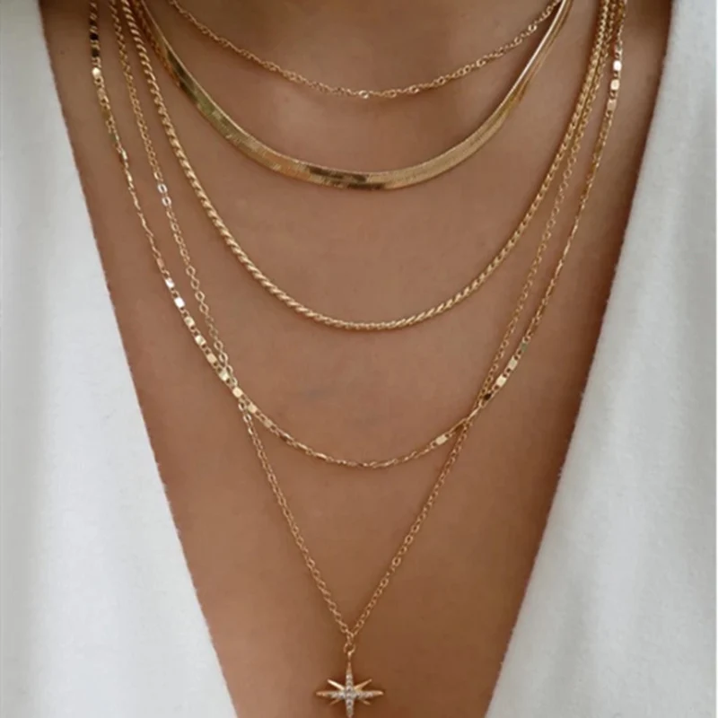 

Multilayer Trend Elegant Jewelry Long Snake Chain Crystal Star Pendant Necklace Unquie Women Fashion Necklace Wholesale N0308
