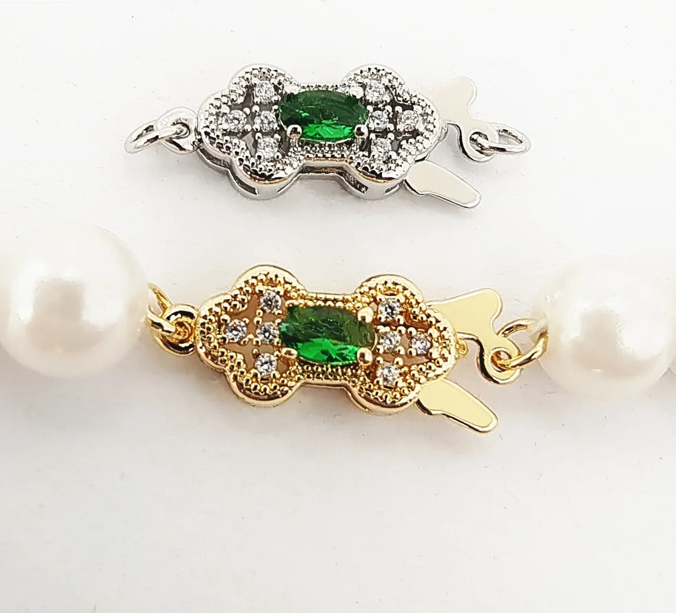 

Wholesale pearl necklace buttonhead inlaid emerald fish hook buckle DIY accessories connecting buckle