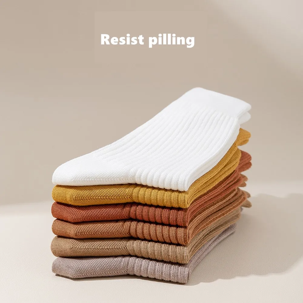2022 New Arrival 6 Pairs Cozy Women Socks 98%Cotton for Autumn Winter Solid Color Fashion Design Japanese Style