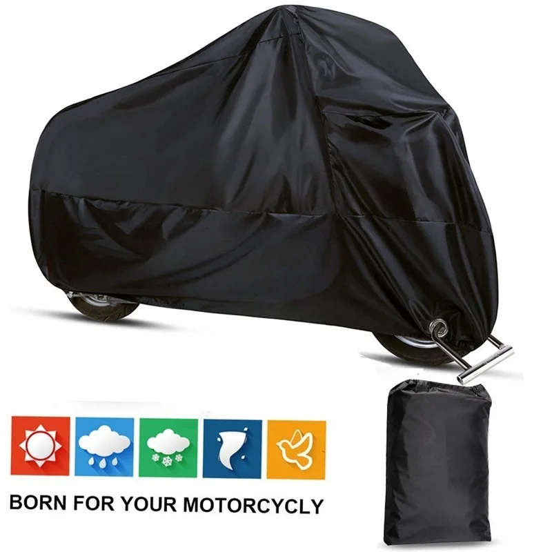 Motorcycle Clothing Black Heat-absorbing Motorcycle Cover Rainy Season Waterproof Motorcycle Protective Cover Silk Polyester