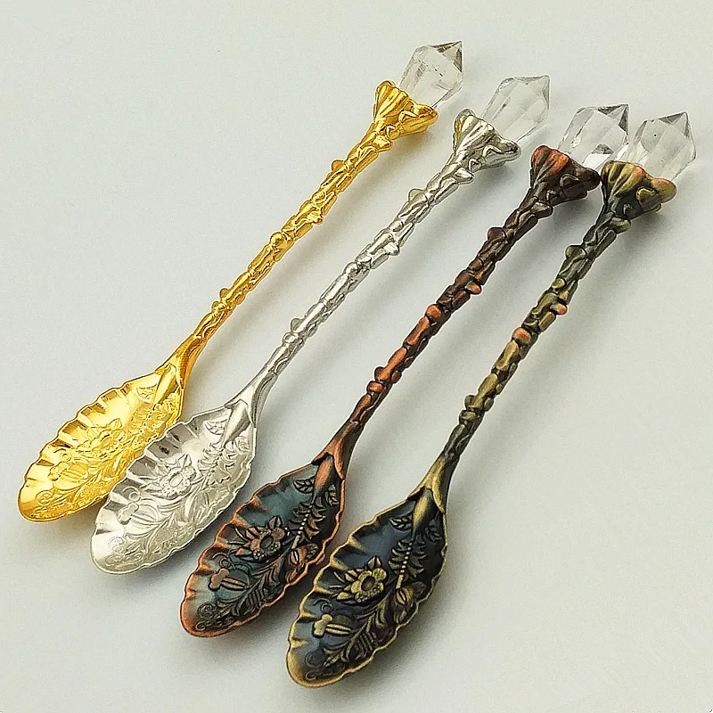 

Vintage Tableware Zinc Alloy Teaspoon Crystal Head Cake Spoon Coffee Stir Stick