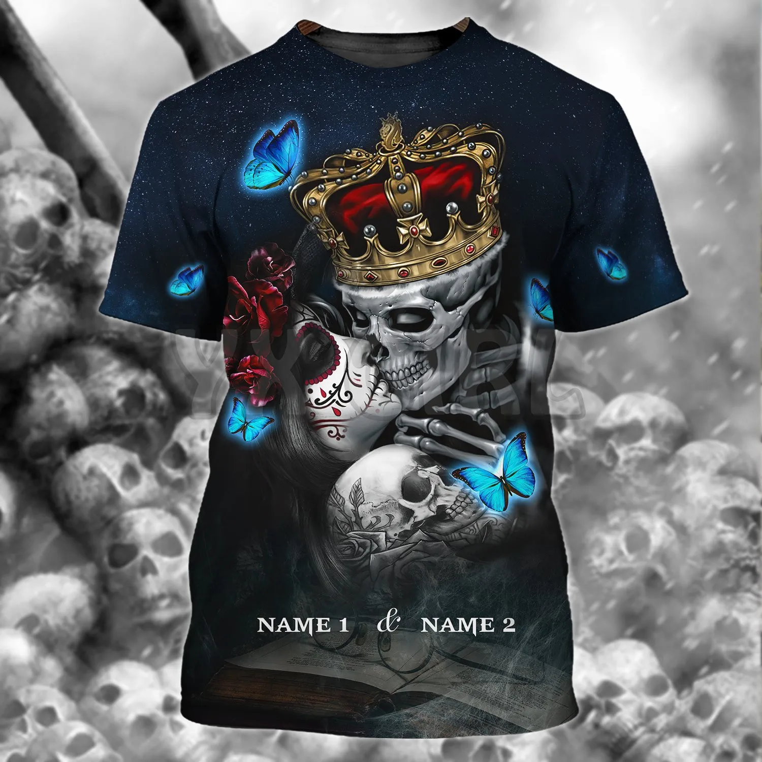 

2022 Summer Couple Skull Custom You Name 3D All Over Printed T Shirts Tee Tops shirts Unisex Tshirt