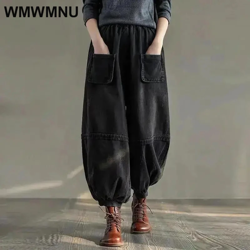 

Джинсовые шаровары женские с высокой талией, уличная одежда в стиле ретро, модные классические прямые джинсы, мешковатые брюки для бега, весна-осень