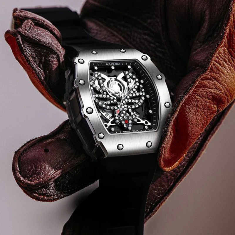 

Diamond Men's Watch Top Luxury Business Quartz Watch Men Waterproof Black Rubber Angel Casual Sports Steel Waterproof Watches