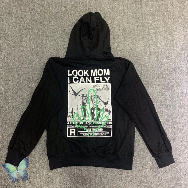 

2022 Winter Black Travis Scott Look Mom I Can Fly Cactus Jack Graffiti Hoodie Sweatshirt