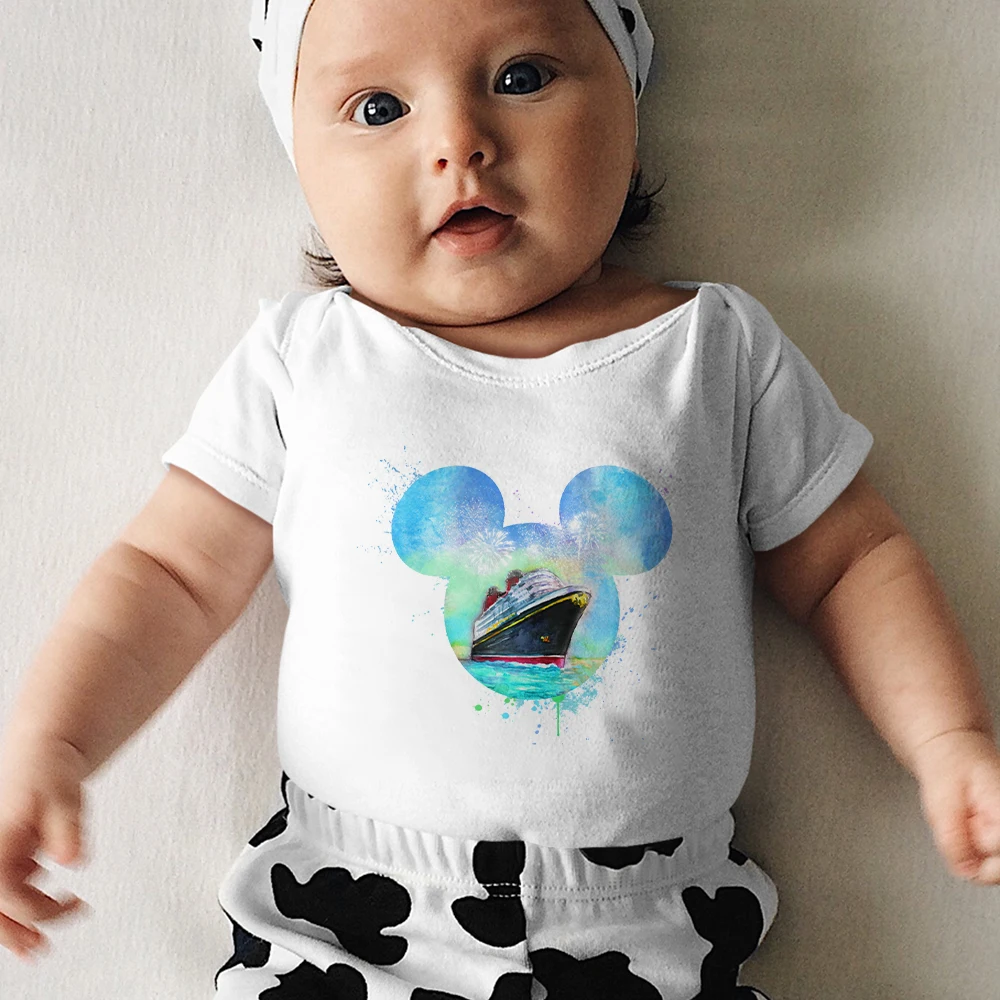 

Disney Mickey Head Print Fashion Infant Bodysuits New Mickey Castle Series Popular Harajuku Casual Comfort Baby Romper