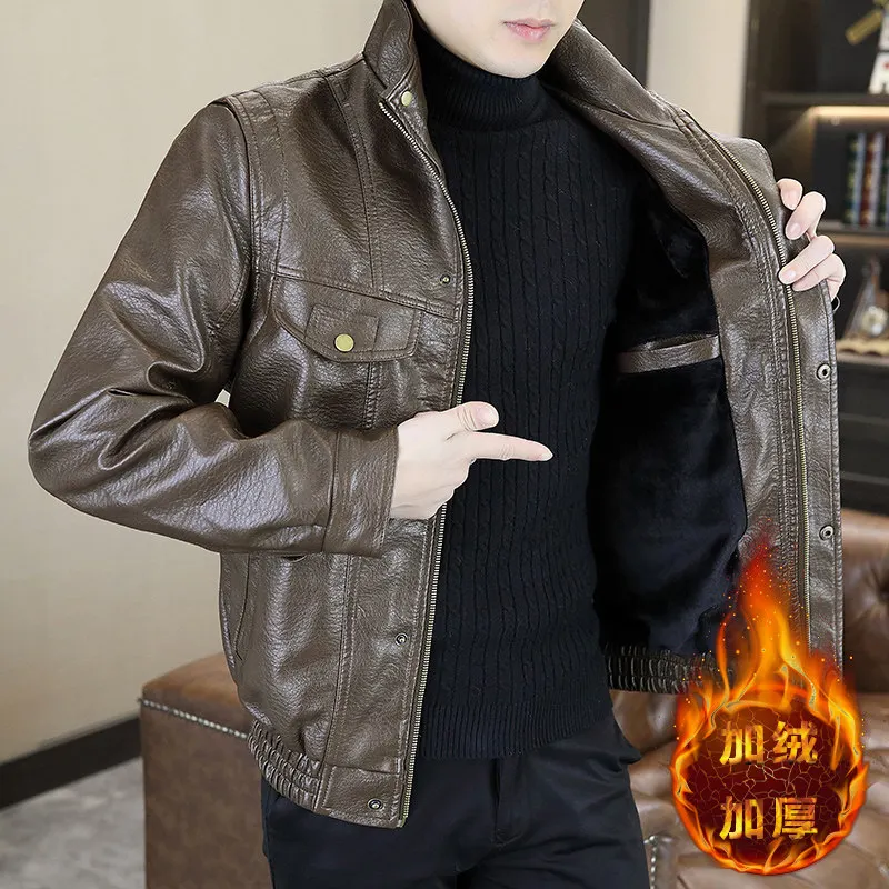 2024 новая зимняя утолщенная кожаная мужская модная брендовая куртка-карго на