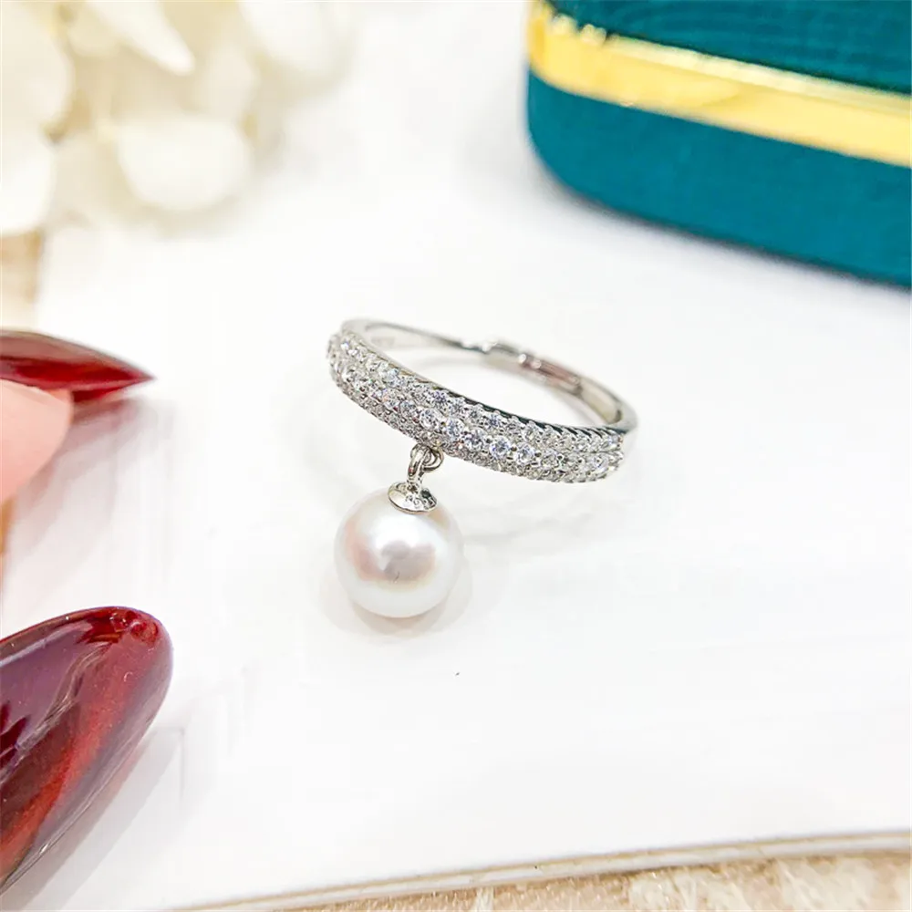 

DIY Pearl Accessories S925 Sterling Silver Ring Empty Holder Gold Silver Ring Silver Jewelry Holder with 7-9mm Beads