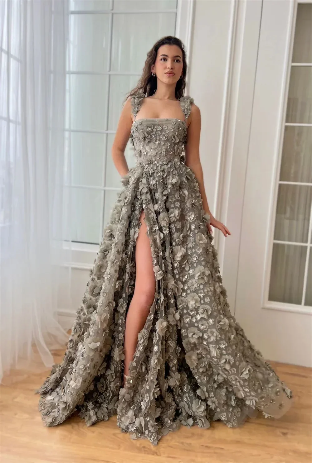 Фото Изысканная мода, классическое длинное платье из органзы с аппликацией и квадратным вырезом, бальное платье для выпускного вечера, современный стиль, соблазнительные блестящие официальные платья №3