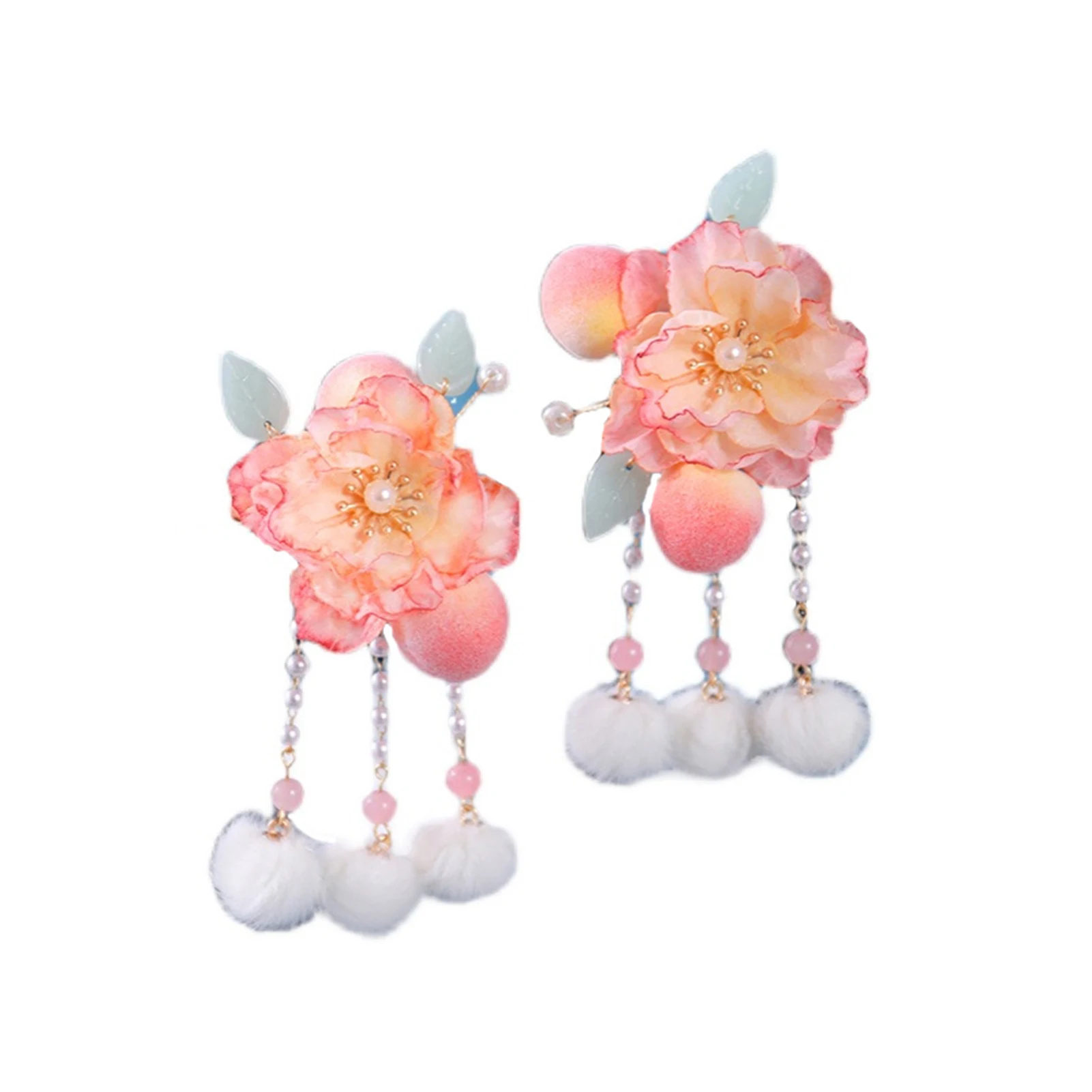 

Chinese Style Peach Flower Hairpins with Pearl Tassel Peach Flower Setting Forehead Hairpins for Thick Curly Hair Styling