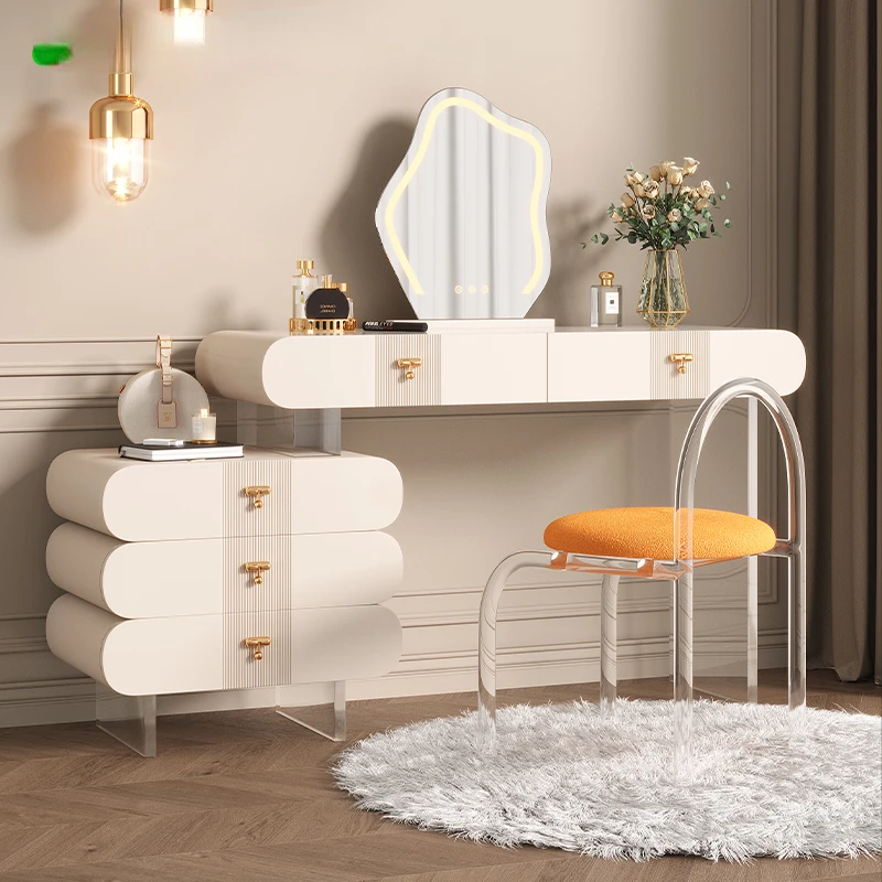 

Cream Style Modern Light Luxury Minimalist Suspension Acrylic Dressing Table Assemblage Zone Stool Simple Bedroom with Storage