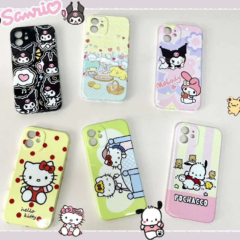 

Kawaii Sanrio Hello Kitty Kuromi Phone Case Cartoon My Melody Pachacco Full Wrap Anti-drop Case for IPhone14 13 12 11 Pro Max