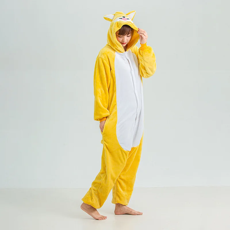 One Piece Cartoon Pajamas Dog Animal Onesies Long Sleeve Pijama Mujer Unisex Winter Cute Nightwear Suit Adults Flannel Sleepwear