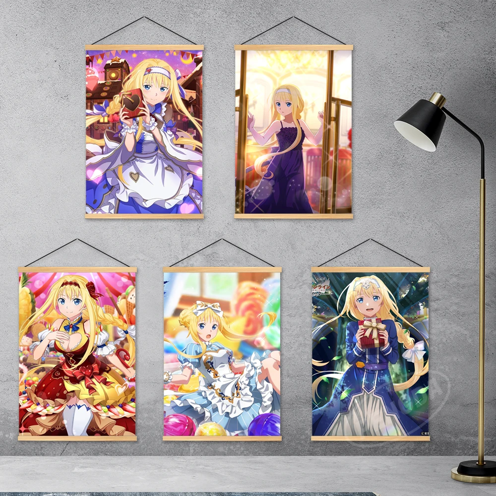 

Меч искусство онлайн холст Декор для дома аниме настенные художественные принты из дерева Алиса синтез тридцать подвесных картин плакат мо...
