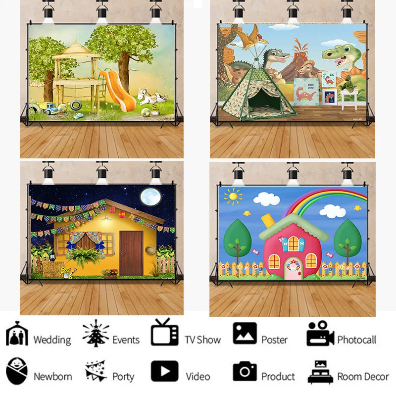 

SHENGYONGBAO Romantic Decoration With Colorful Balloon Arch Bears Background Newborn Baby Birthday Photography Backdrops LGH-10