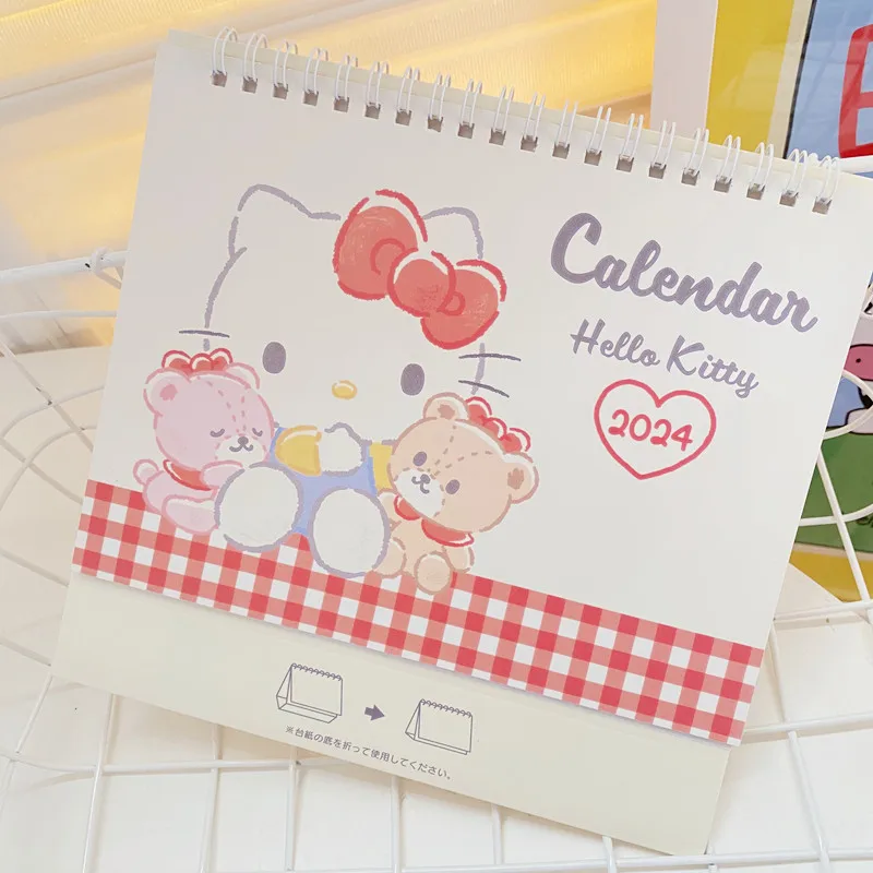 

2024 Sanrio Hello Kitty Desk Calendar Anime Kuromi My Melody Standing Flip Calendar Kawaii Schedules Cartoon Desktop Decor Gift