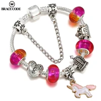 colorful unicorn charm bracelet for kids diy colorful crystal and crown delicate beads brace code brand friendship jewelry gifts