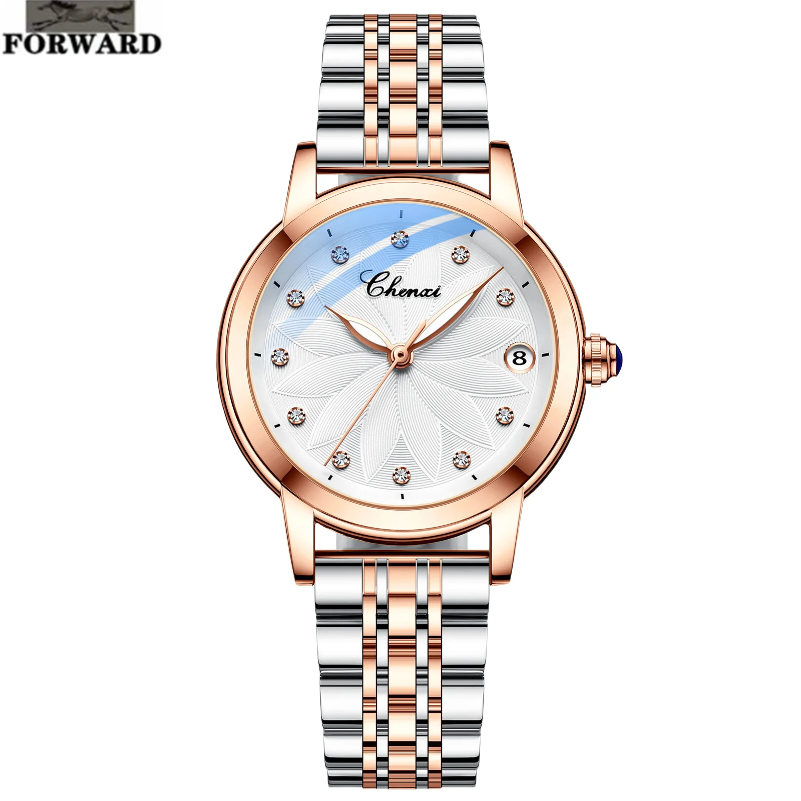 Full-automatic diamond-encrusted fashionable waterproof luminous Women's wristwatch  Small three-pin calendar mechanical watch enlarge
