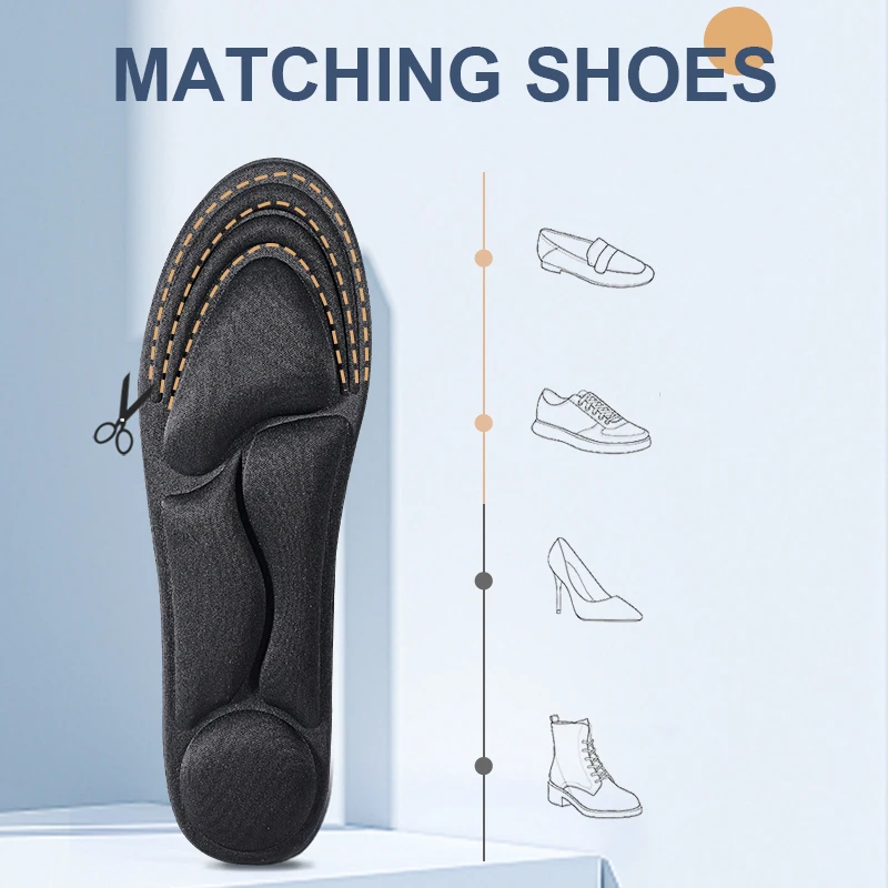 3ANGNI 4D Memory Foam Insoles for Shoes Arch Support High Heel Pad Pain Relief Feet Care Insert Cushion Plantar Fasciitis Sole