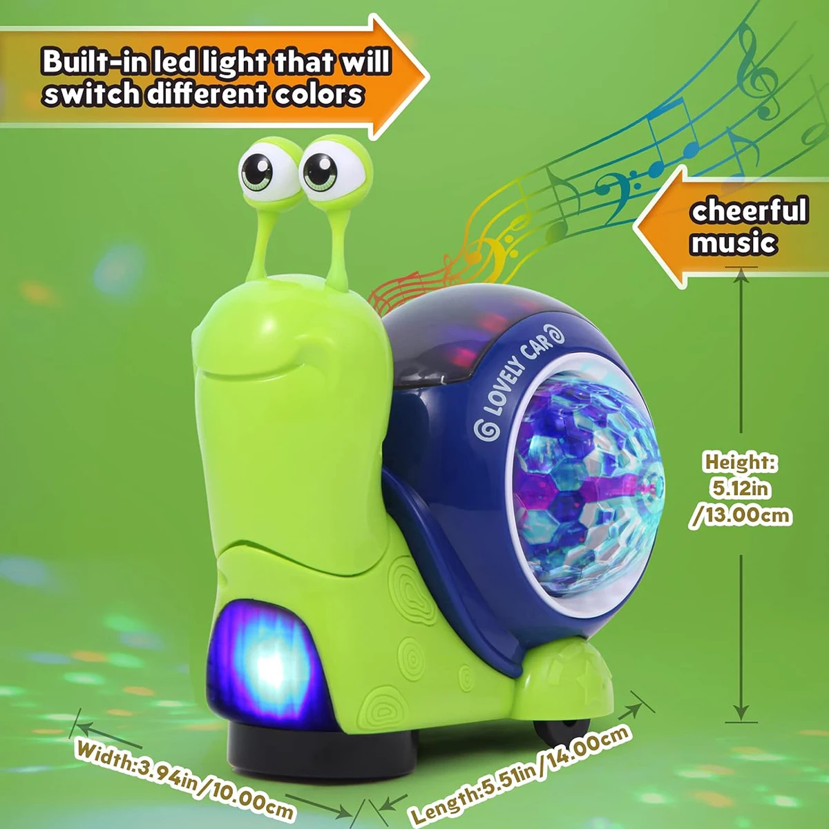 1PC Crawling Snail Baby Toy Walking Tummy for Babies Interactive Musical Light up Toys (Green snail)