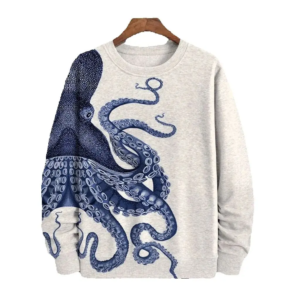 Осенние мужские толстовки с рисунком рыбы футболка длинным рукавом модная