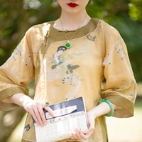 2022 female vintage blouse chinese print chiffon blouse women traditional shirts oriental tang suit retro chinese hanfu tops