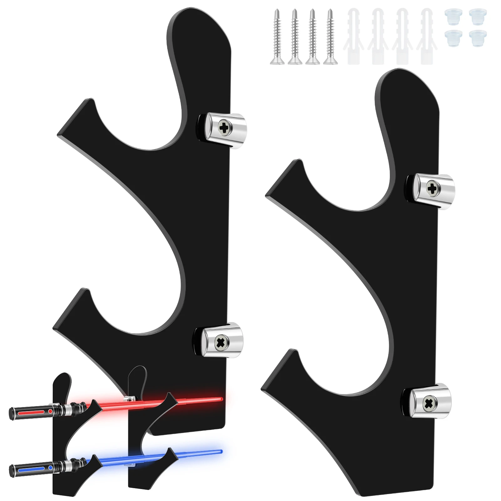 

2 Set Wall Mount Sword Holder 2-Tier Katana Display Stand Adjustable Sword Hanger Bracket Rack Easy to Install Japanese Samurai