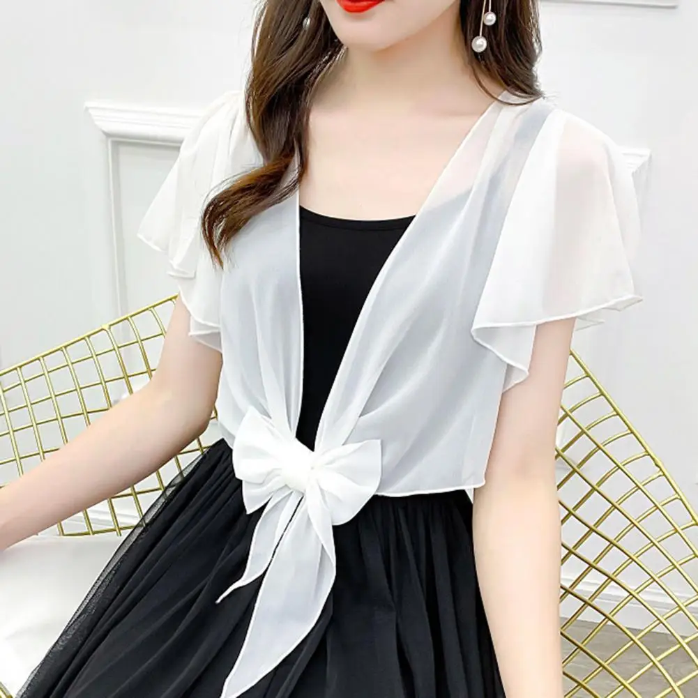 

Chiffon Shawl Front Lace-up Summer Cardigan Comfortable Elegant Fashion Outdoor Thin Sunscreen Thin Jacket Perspective
