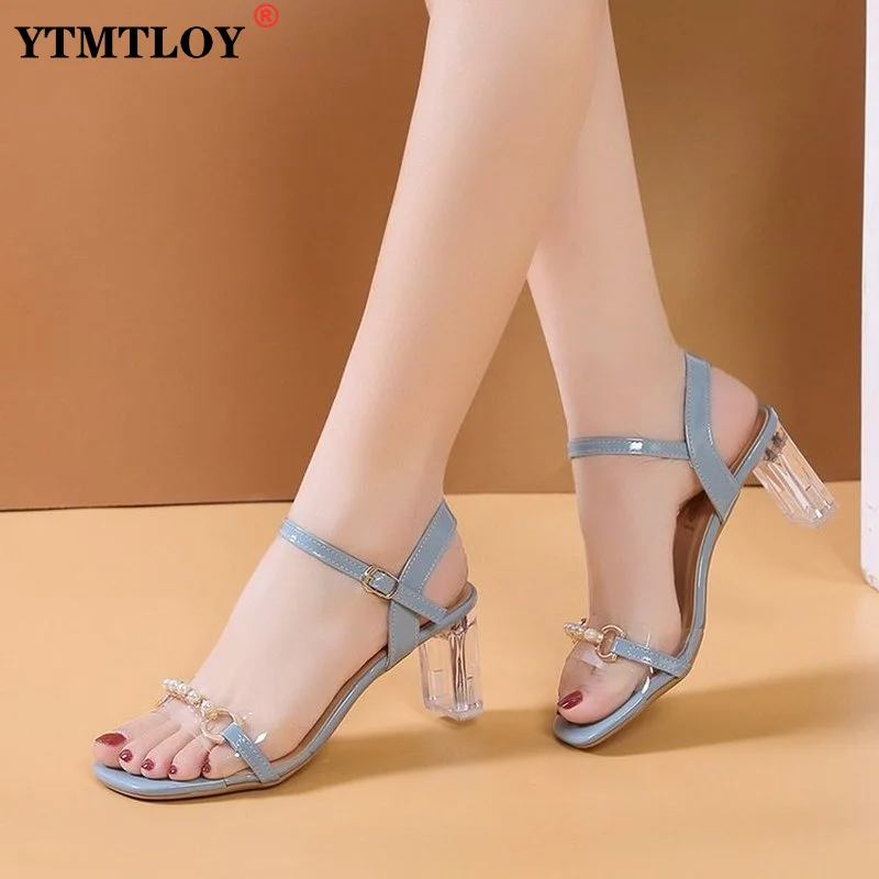 

Women Sandals High Heels Rhinestones Hollow Open Toe Summer New Fashion Belt Buckle Sexy Female Shoes Clear Transparent