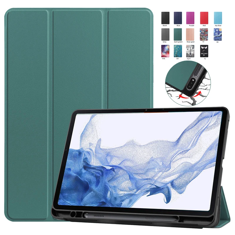 For Samsung Galaxy Tab S6 Lite S7 S8 Case with Pen Holder Folding Stand Smart Cover for Funda Galaxy Tab S8 S6 Lite Tablet Case