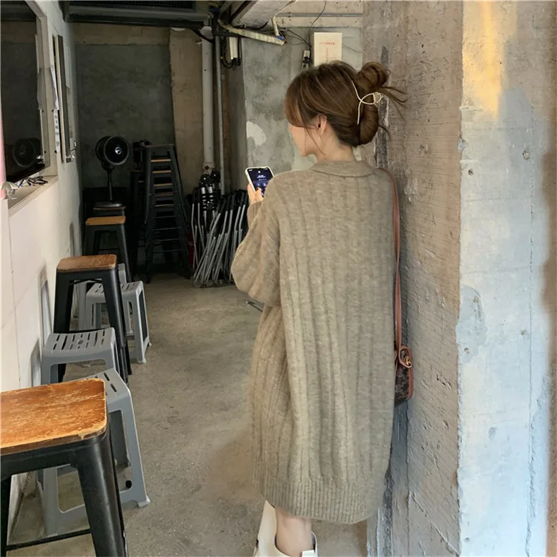 Платье-свитер средней длины для осени и зимы женская одежда новая Базовая