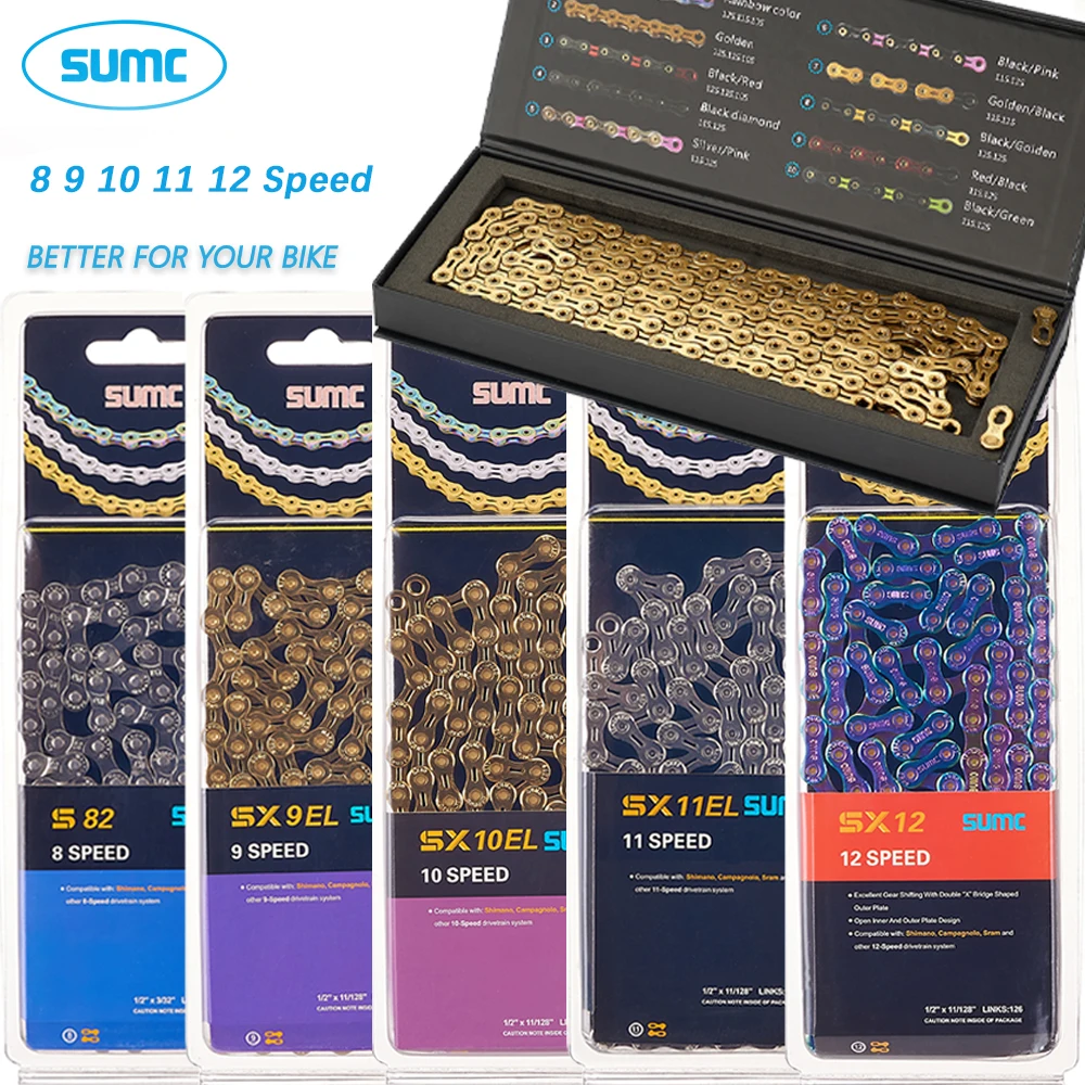 SUMC Bicycle Chain 6 7 8 9 10 11 12 Speed 9s 10s 11s 12s Titanium Ultralight MTB Mountain Road Bike Chains for Shimano SRAM Part