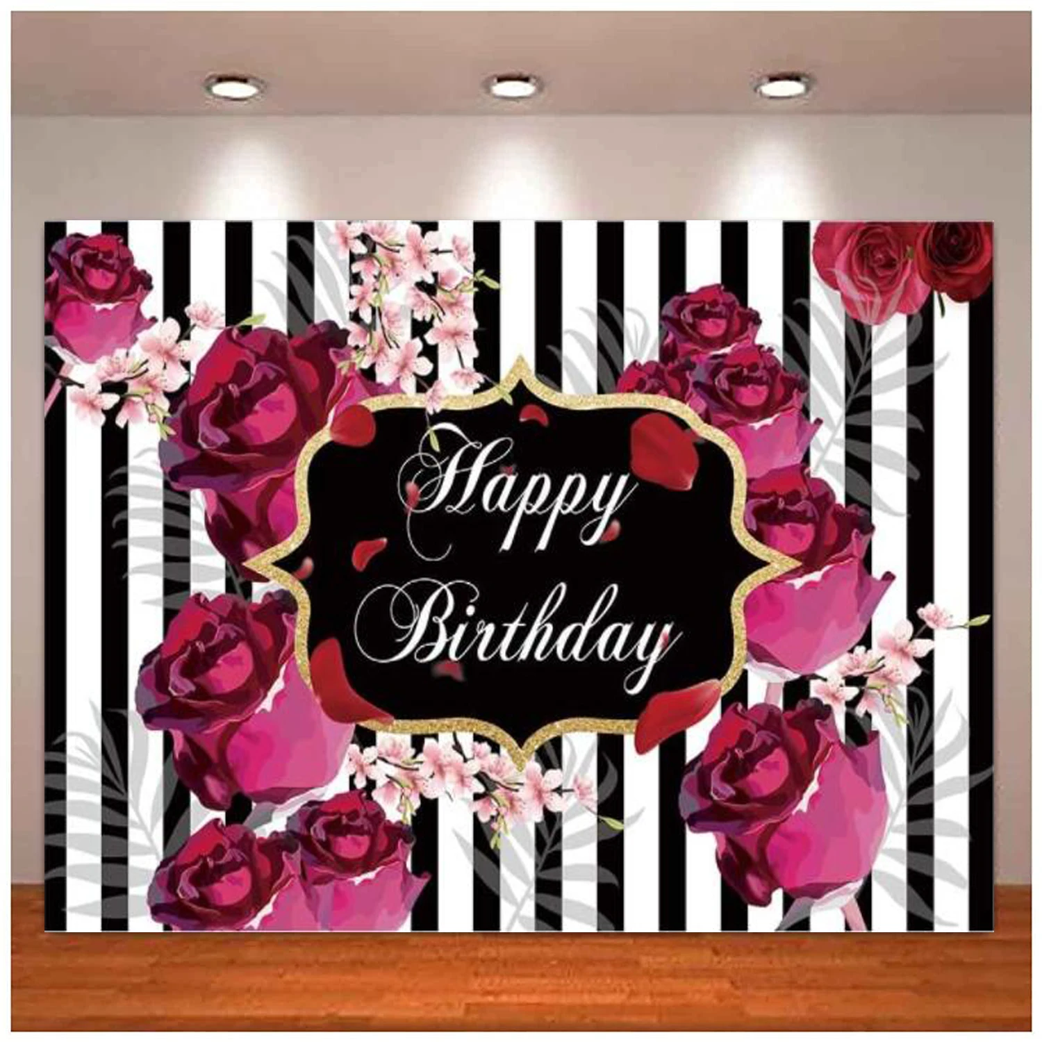 

Фон для фотосъемки с изображением цветов на день рождения, розы, цветы, черно-белые полосы, фон для девочек, милое украшение для стола с 16 тор...