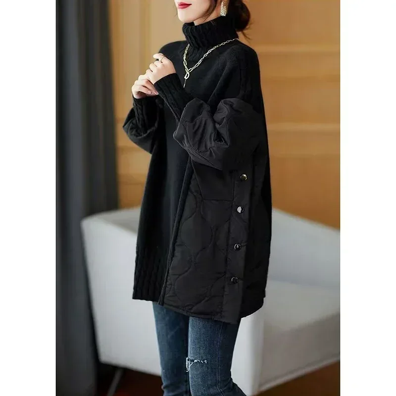 Модная водолазка на пуговицах однотонные свитера женская одежда свободные