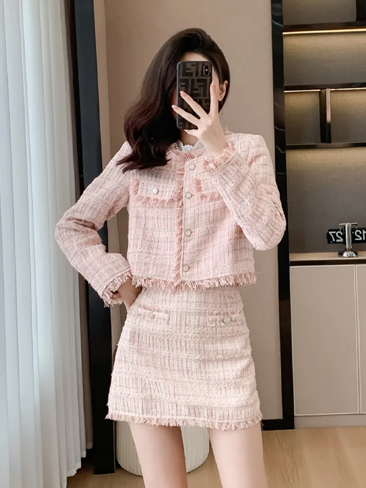 Женский твидовый пиджак и юбка комплект из двух предметов