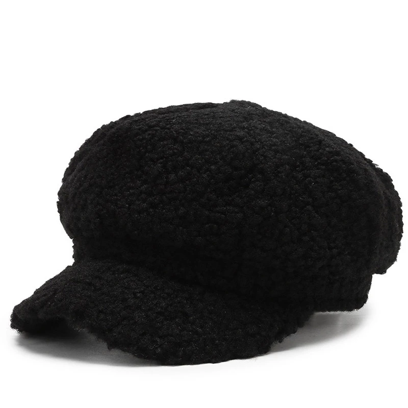 

Female Octagon Newsboy Cap for Women Lambswool Hat Japanese Style Caps Solid Color Warm Outdoor Autumn and Winter New Trendy