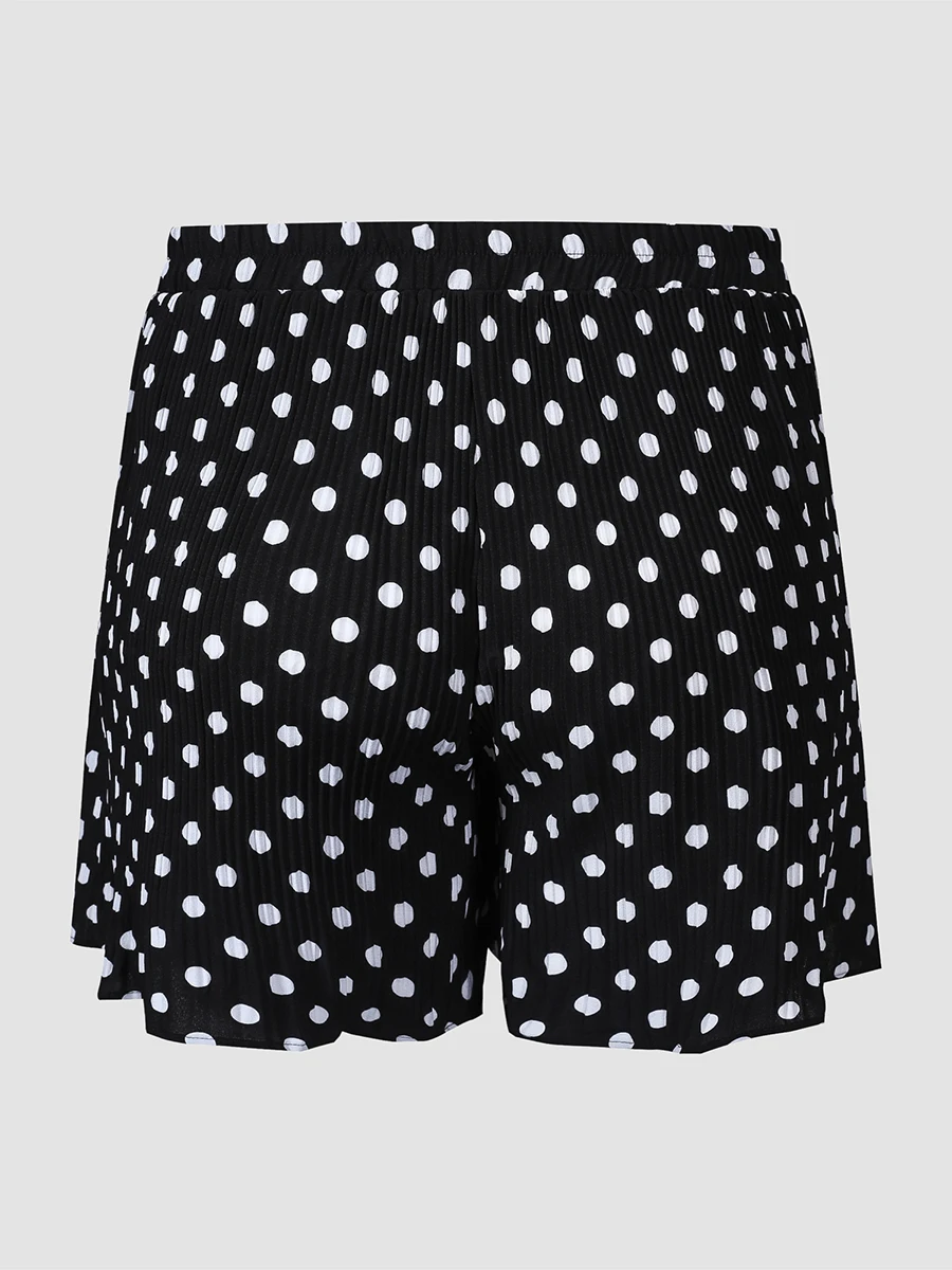 Finjani Plus Size Shorts Women Clothing Casual Polka Dot Women's Shorts Black Polyester Pants