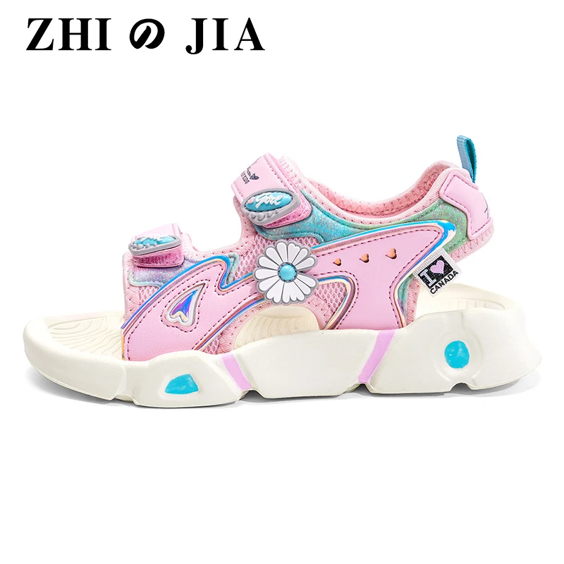 Sandalias de verano para niños y niñas, zapatos de moda, ligeros, antideslizantes, fondo suave, sombreado de cuero, bonitas sandalias de playa rosa 8, 2022