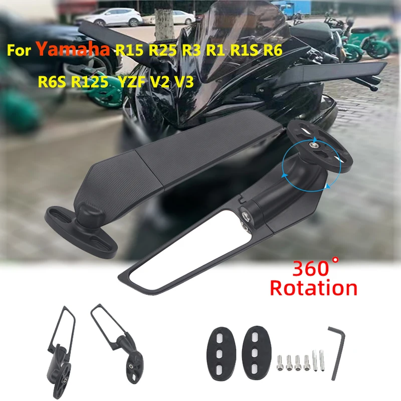 

Rearview Mirror For Yamaha YZF R1 R3 R125 R25 R15V3 R1S Side Mirrors ModifiedWind Wing Rotating Espelhos Moto Espejo Retrovisor