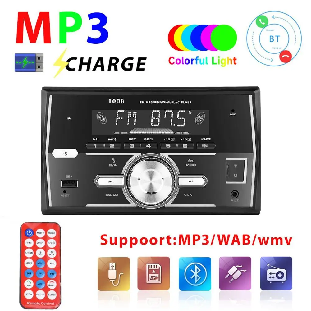 

Dual Din Car Mp3 Player Bluetooth-compatible Hands Free ISO Interface UBS Player Multimedia Fm Radio Aux Playback