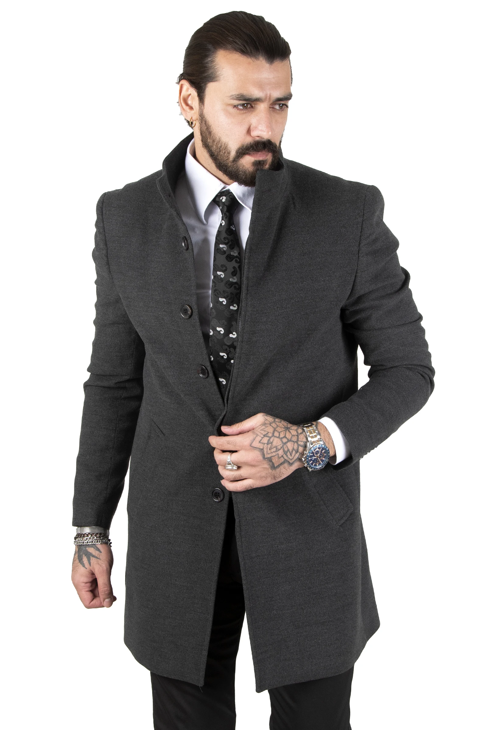DeepSEA Crew Neck Sheer Collar Italian Cut Male Stamp Coat 2301808