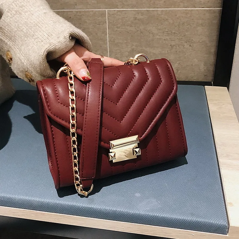 

Diinovivo Stripe Chain Shoulder Crossbody Bag For Women 2022 PU Leather Female Handbag Small Lock Flap Messenger Bags WHDV2154