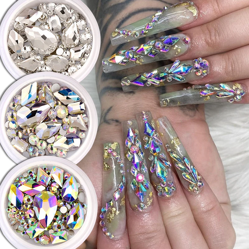 

3D Colorful Glitter Nail Rhinestones Mix Size AB Flatback Special-shaped Crystal Diamonds Gems DIY Nail Art Luxurious Decoration