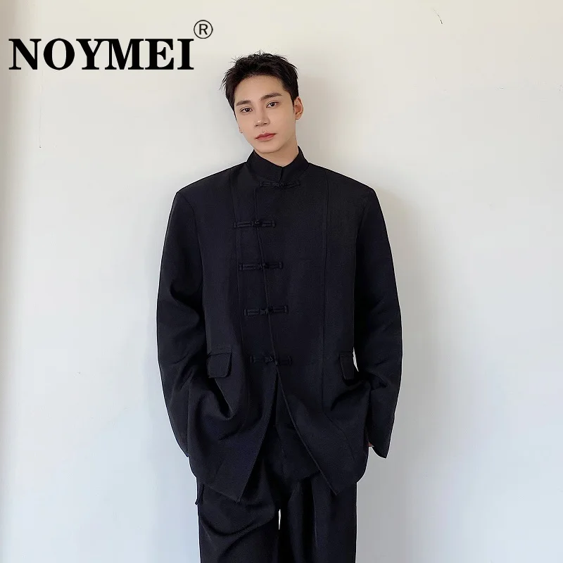

NOYMEI Chinese Style Stand Collar Knot Button Men's Suit Trend Casual Blazer Autumn Black Temperament All-match Top Chic WA2299