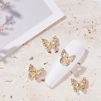 10pcs gold silver hollow butterfly nail art decorations alloy inlaid diamond jewelry 3d nail luxury charms diy nail accessories